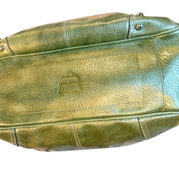 Kathy Van Zeeland Purse Metallic Green Silver Charm Satchel Bag - Picture 7 of 16
